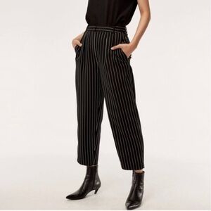 Aritzia Babaton Modesto NEW black pinstripe pleat front womens trousers Size 0